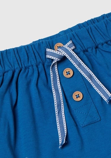  Bebek Saks Mavi Ekose Desenli Yama Cepli Beli Büzgülü 2 Parça Takım