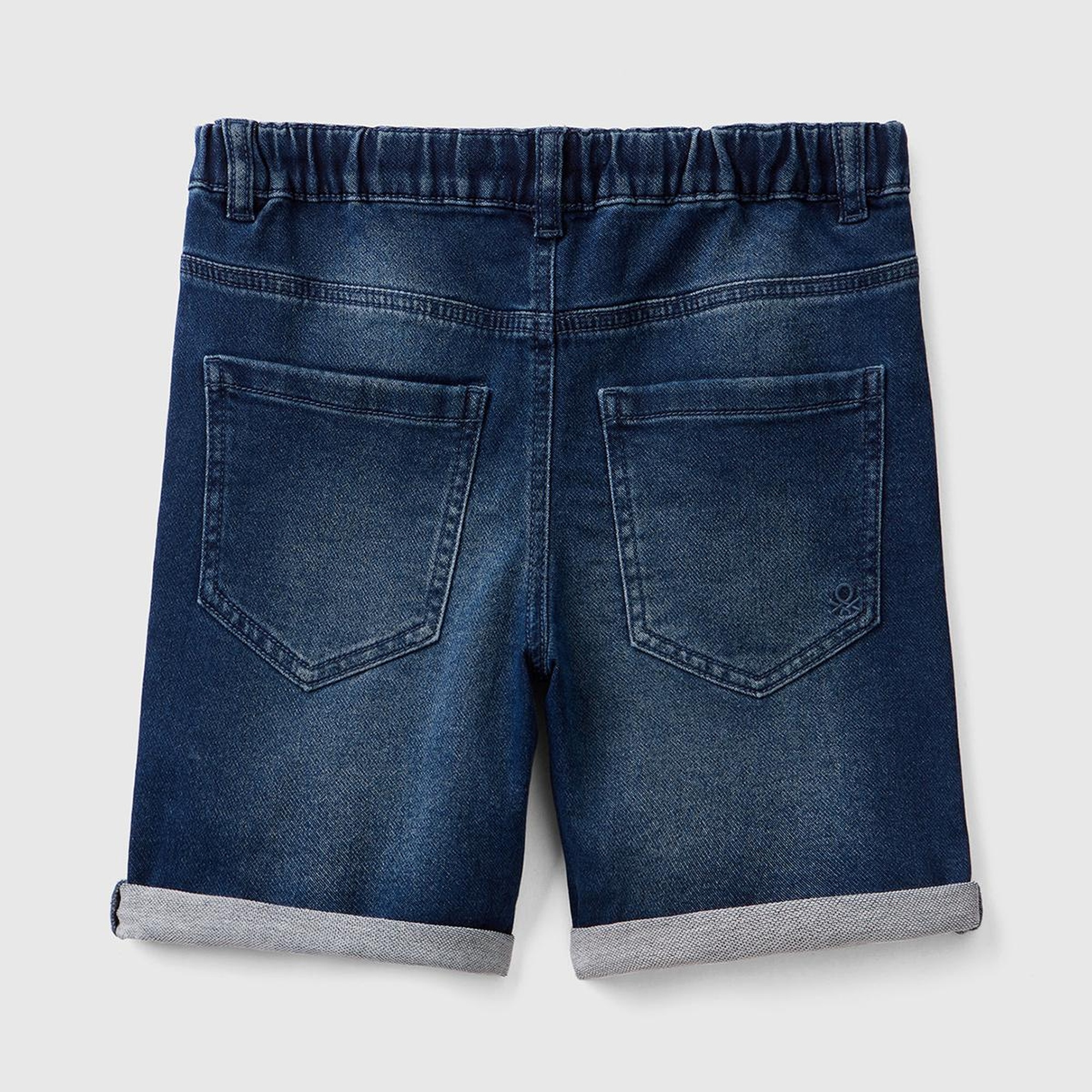 Erkek Çocuk Lacivert Logo İşlemeli 5 Cepli Beli İpli Ağartılmış Bermuda Şort
