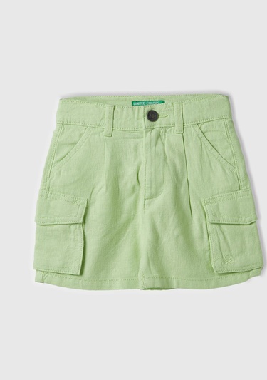  Erkek Çocuk Açık Yeşil Önü Logo İşlemeli Yama Cepli Bermuda Şort