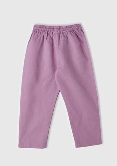  Kız Çocuk Pembe Keten Karışımlı Pantolon