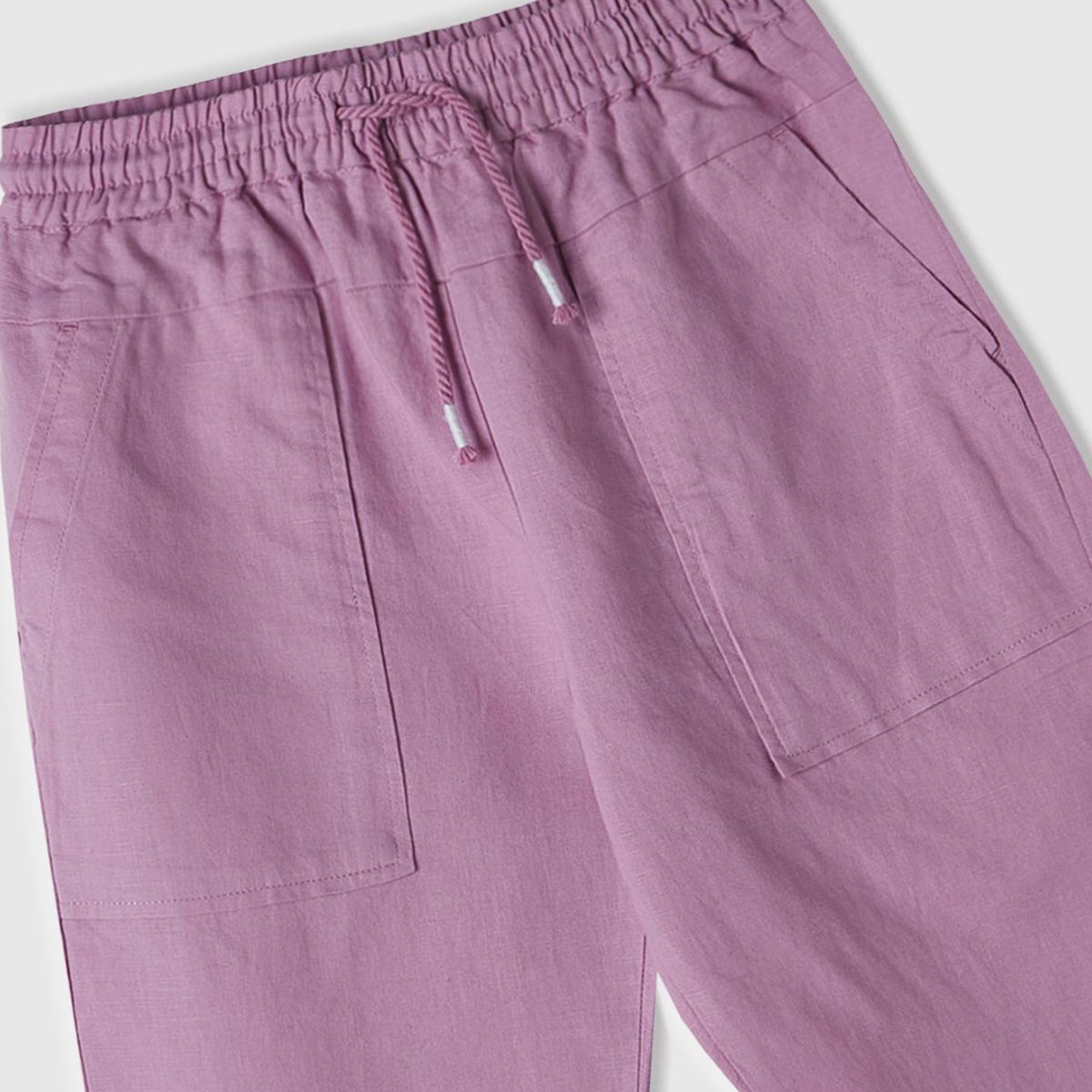 Kız Çocuk Pembe Keten Karışımlı Pantolon