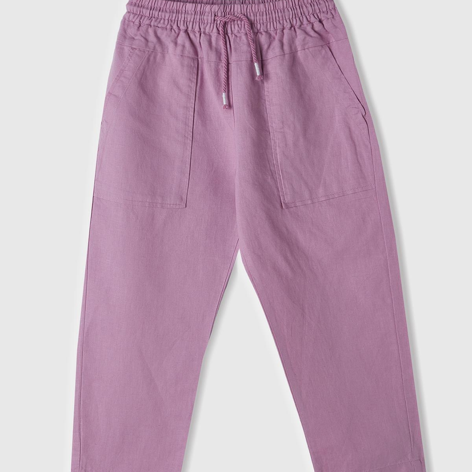 Kız Çocuk Pembe Keten Karışımlı Pantolon
