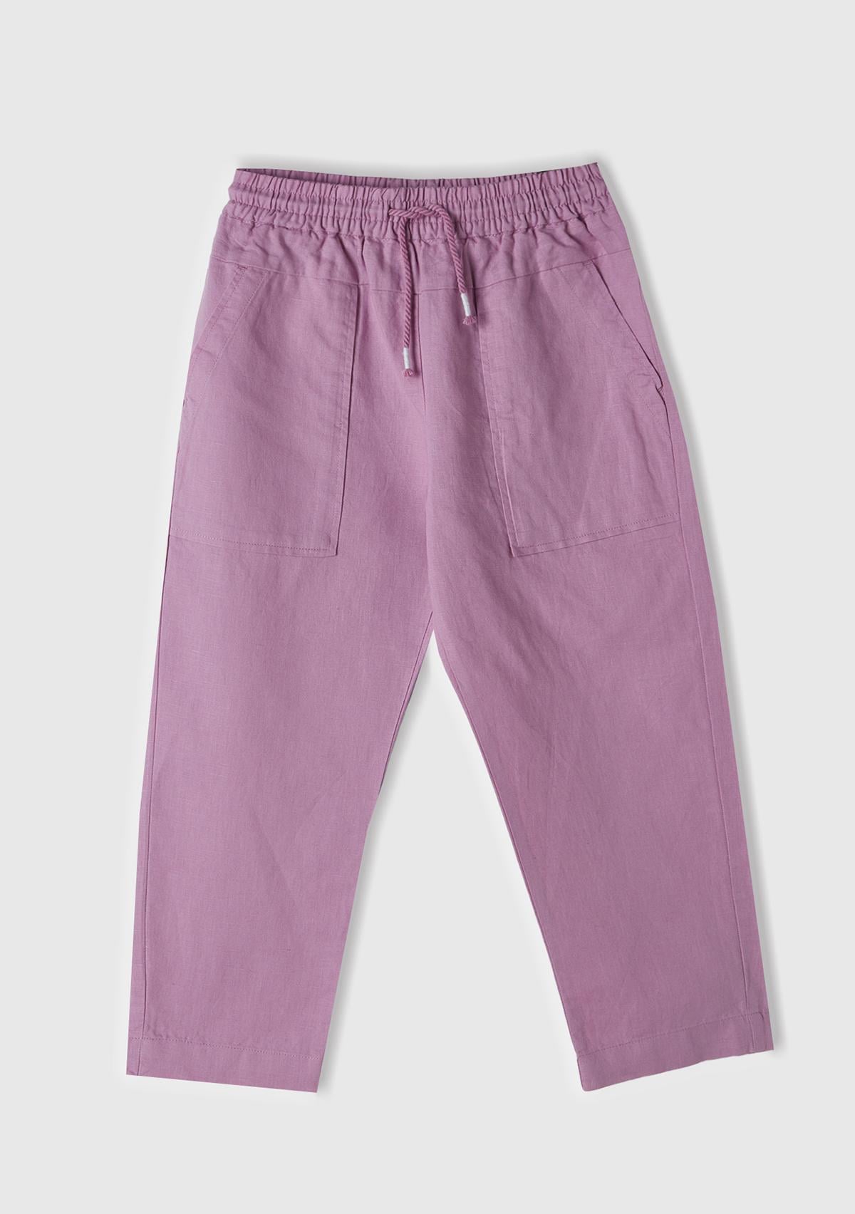  Kız Çocuk Pembe Keten Karışımlı Pantolon