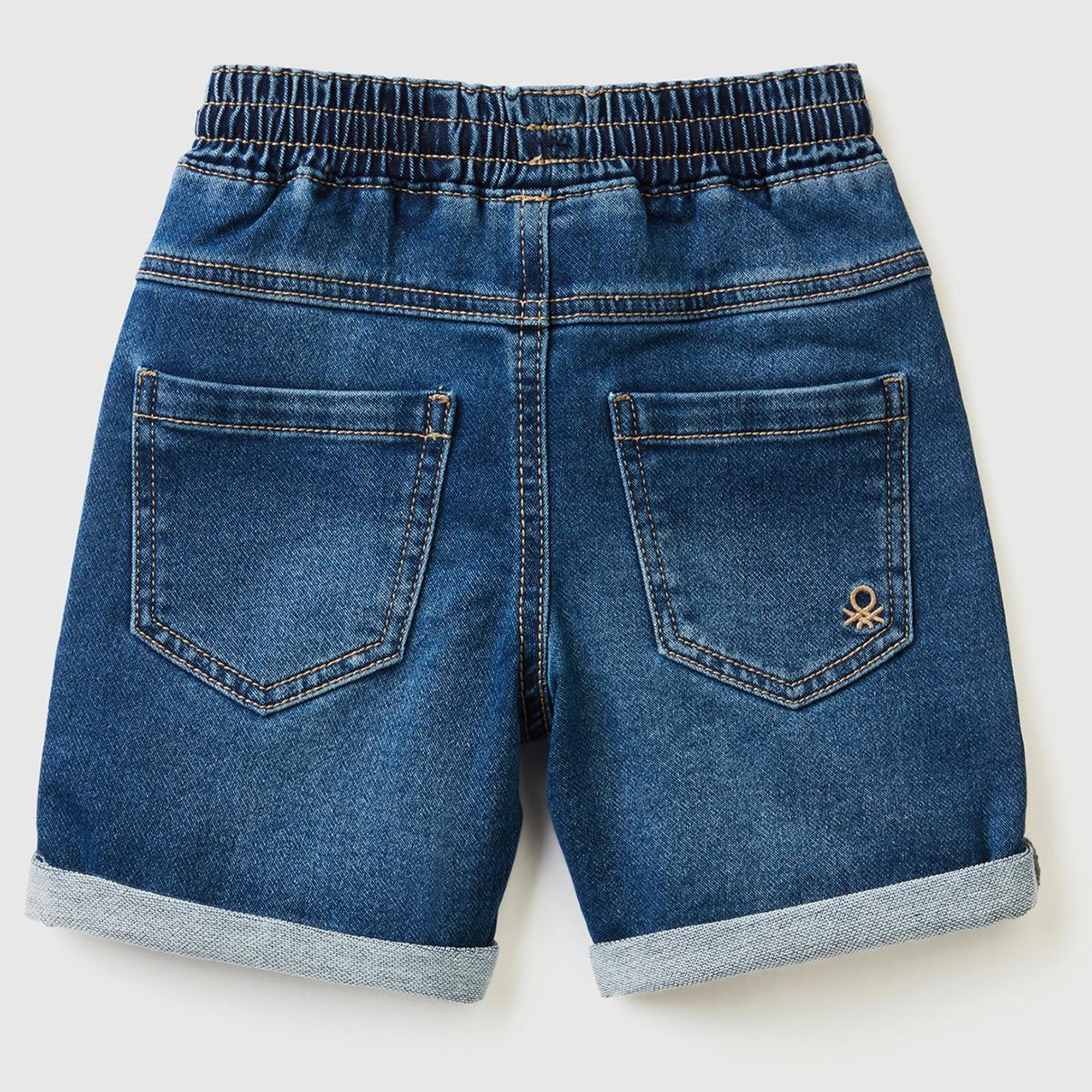 Erkek Çocuk Lacivert Logo İşlemeli 5 Cepli Beli Büzgülü Denim Bermuda Şort