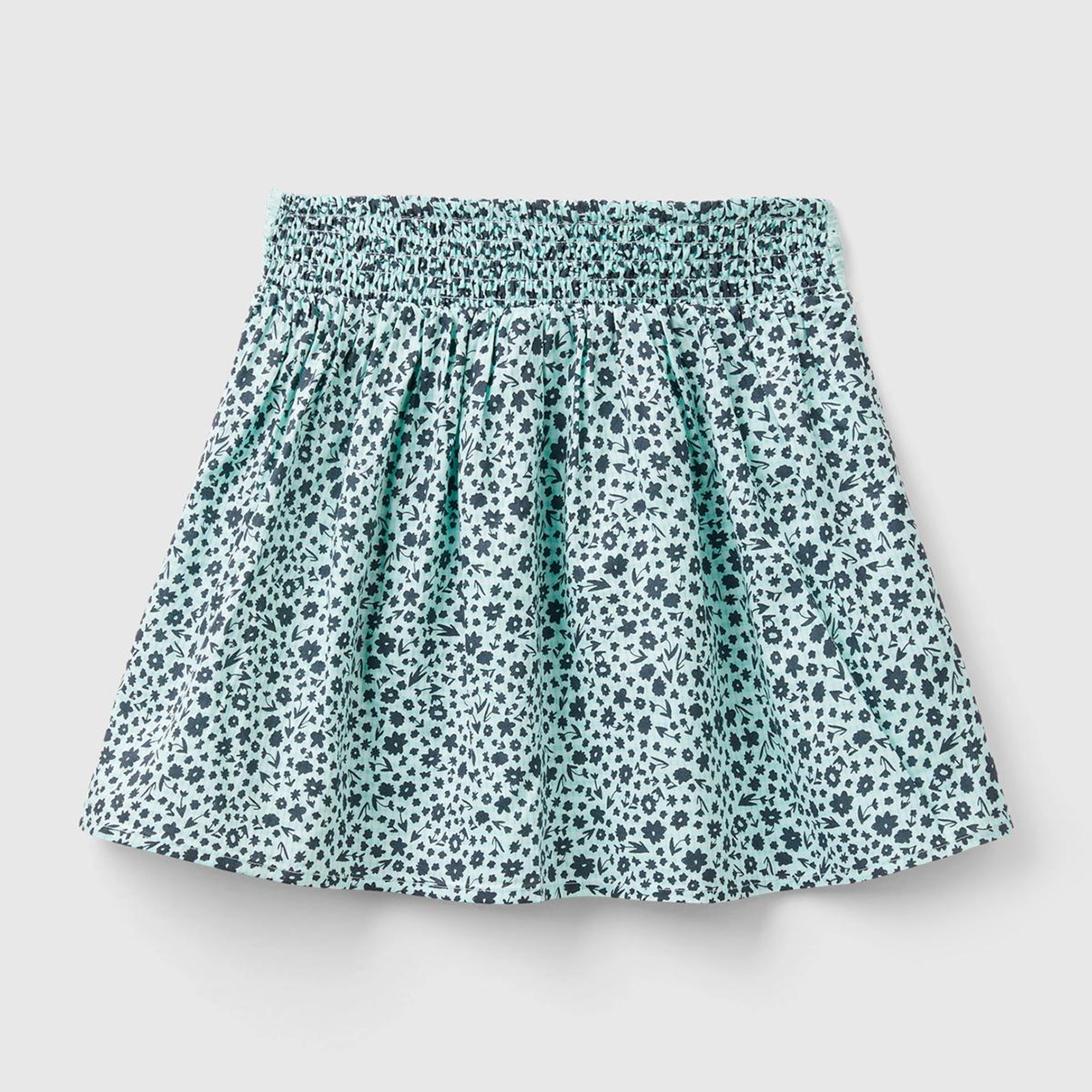 Kız Çocuk Açık Mavi Mix Esnek Belli Büzgü İpli Desenli Etek