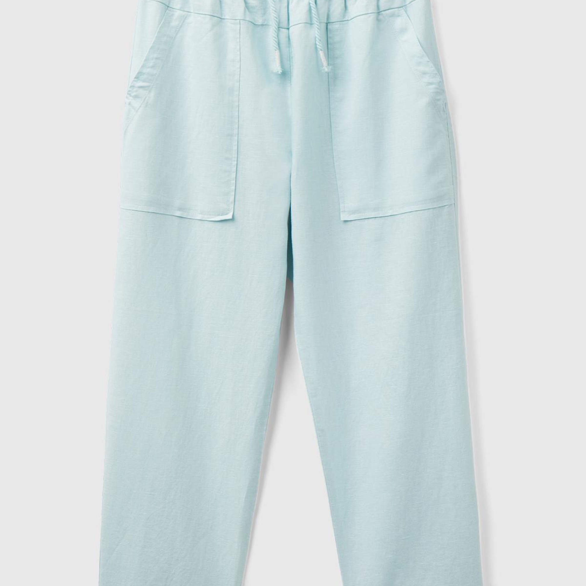 Kız Çocuk Açık Mavi Keten Karışımlı Pantolon