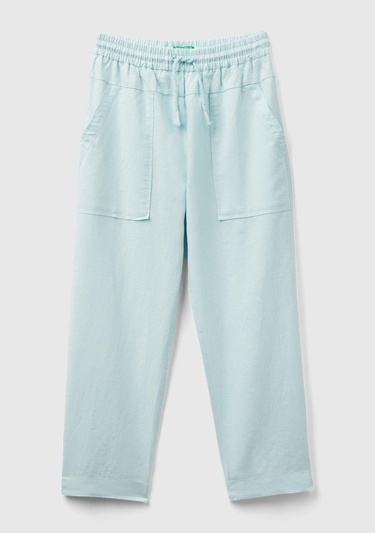  Kız Çocuk Açık Mavi Keten Karışımlı Pantolon