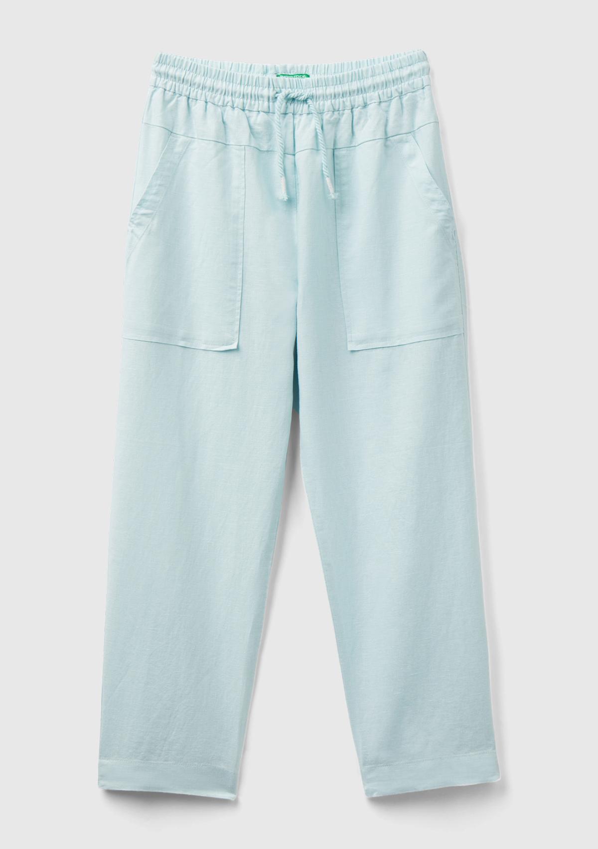  Kız Çocuk Açık Mavi Keten Karışımlı Pantolon