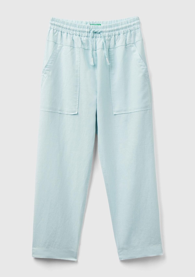  Kız Çocuk Açık Mavi Keten Karışımlı Pantolon