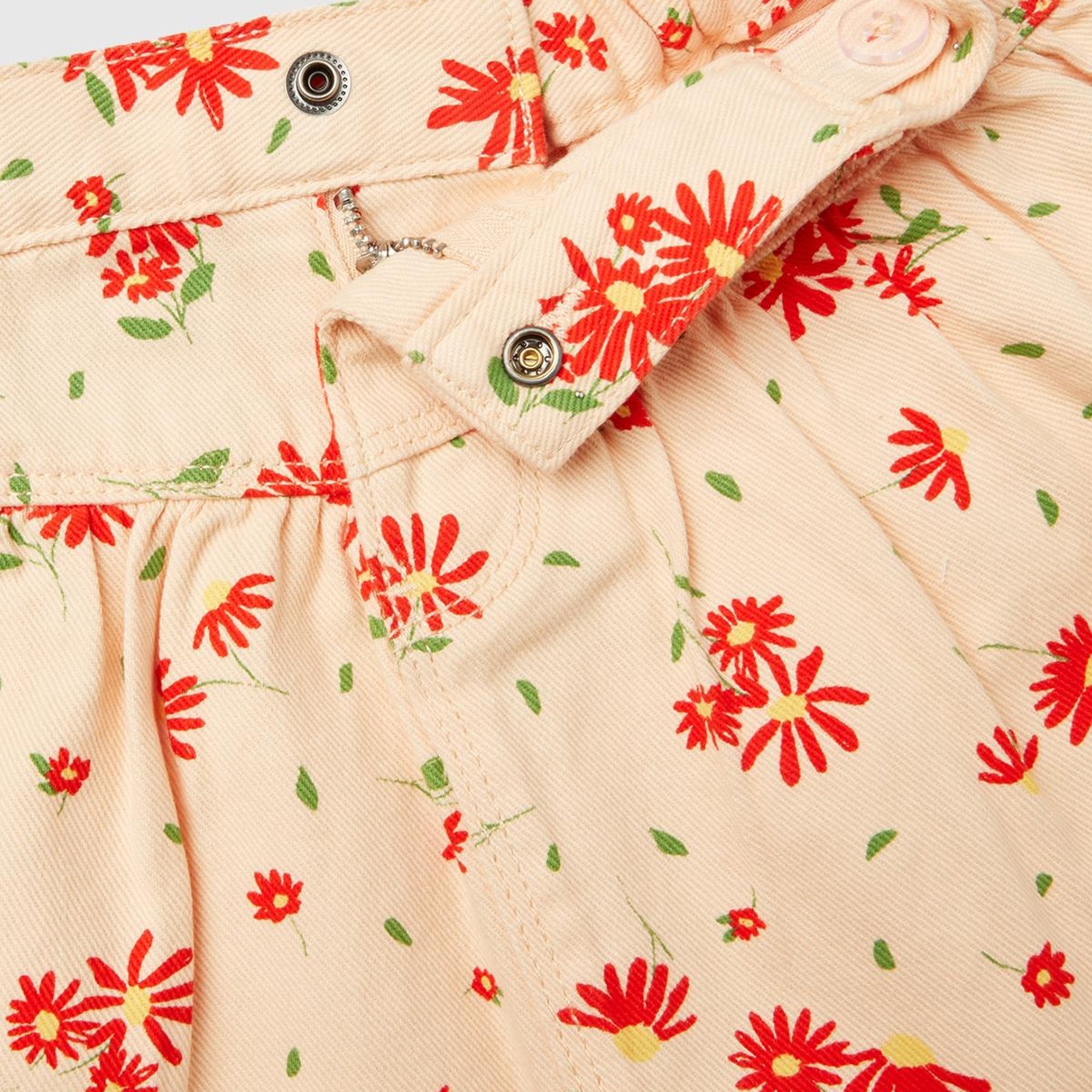 Kız Çocuk Açık Pembe Mix Tamamı Desenli Kemer Delikli Pileli Etek