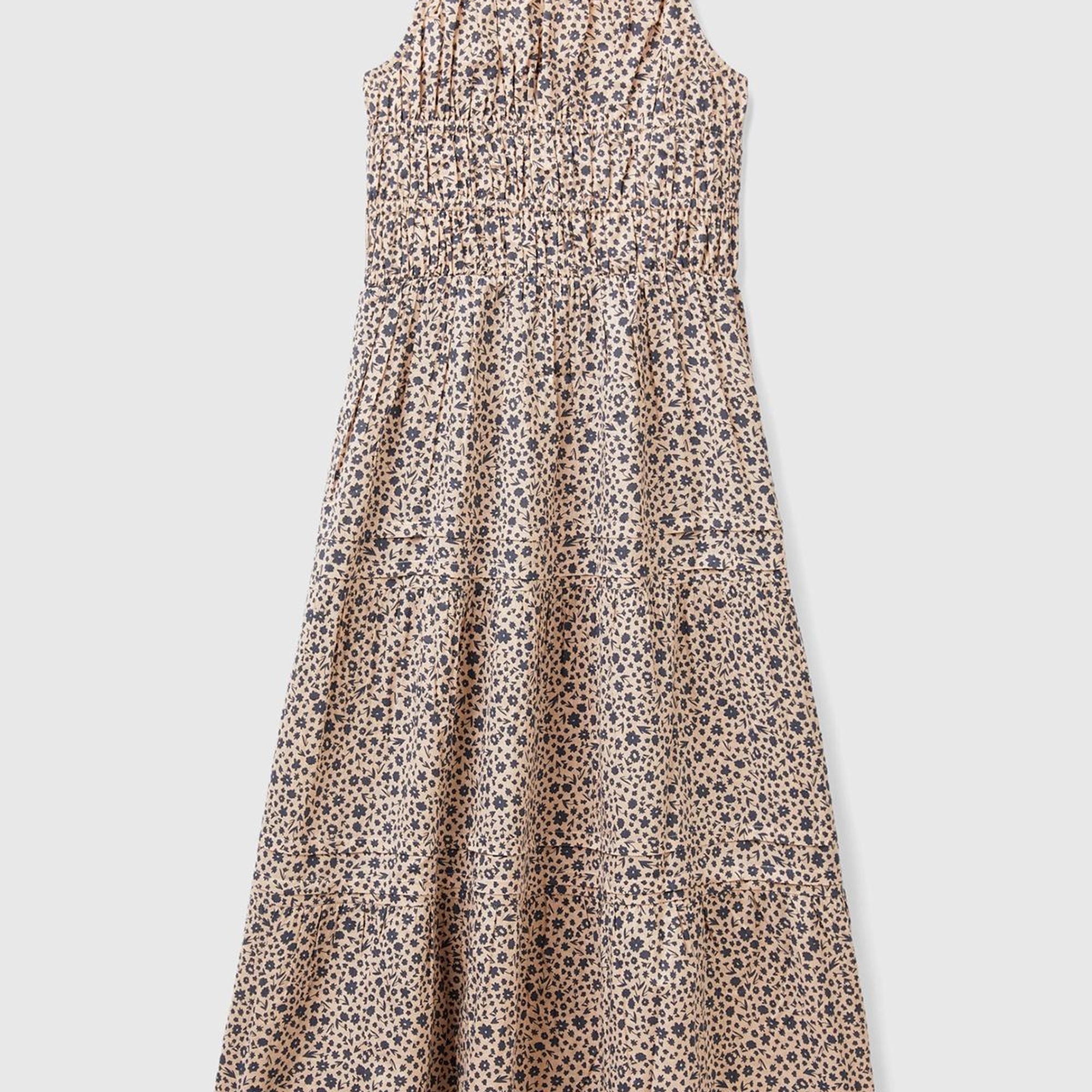 Kız Çocuk Kahverengi Mix Tamamı Desenli Sırt Detaylı Farbalalı Elbise