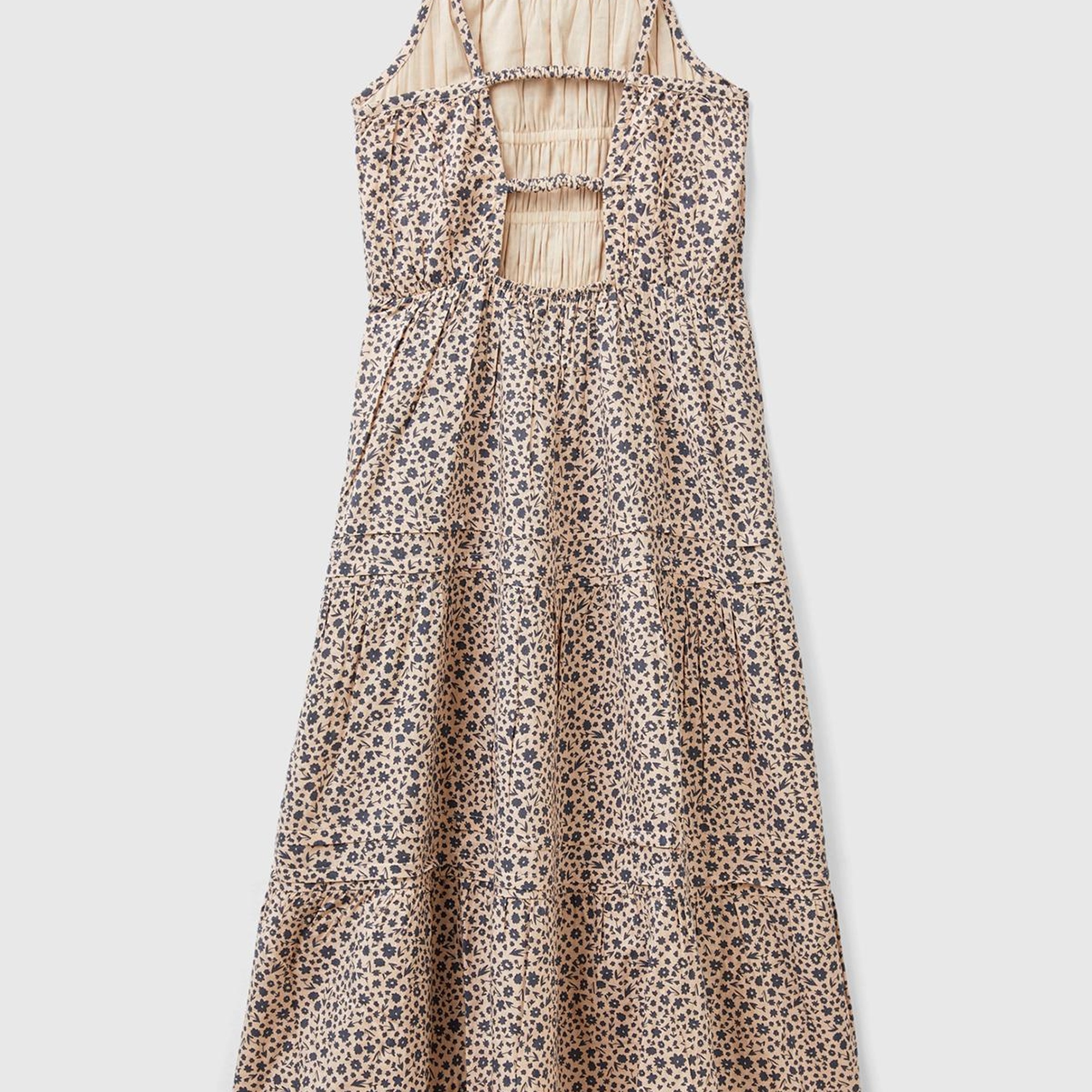 Kız Çocuk Kahverengi Mix Tamamı Desenli Sırt Detaylı Farbalalı Elbise