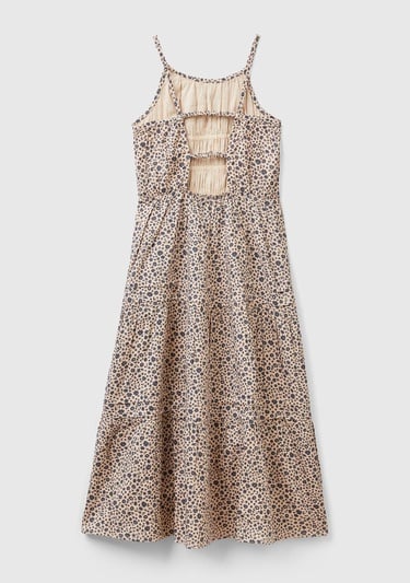  Kız Çocuk Kahverengi Mix Tamamı Desenli Sırt Detaylı Farbalalı Elbise