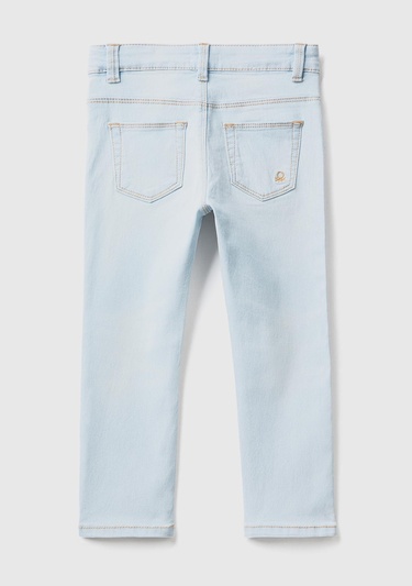  Kız Çocuk Açık Denim Eskitilmiş Efektli 5 Cepli Streç Kısa Denim Pantolon