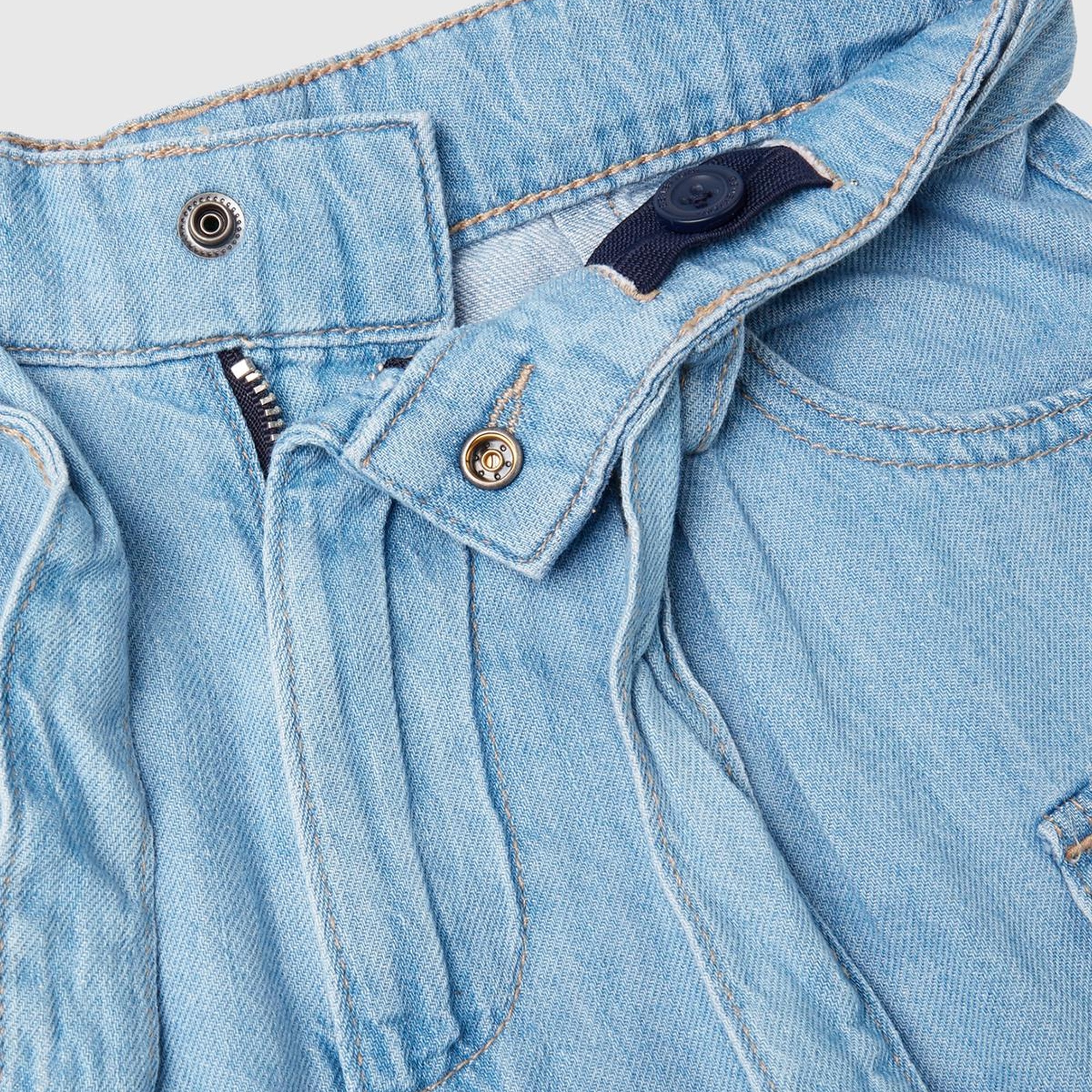 Kız Çocuk Mavi Kemer Delikli Beli Kuşaklı Denim Şort