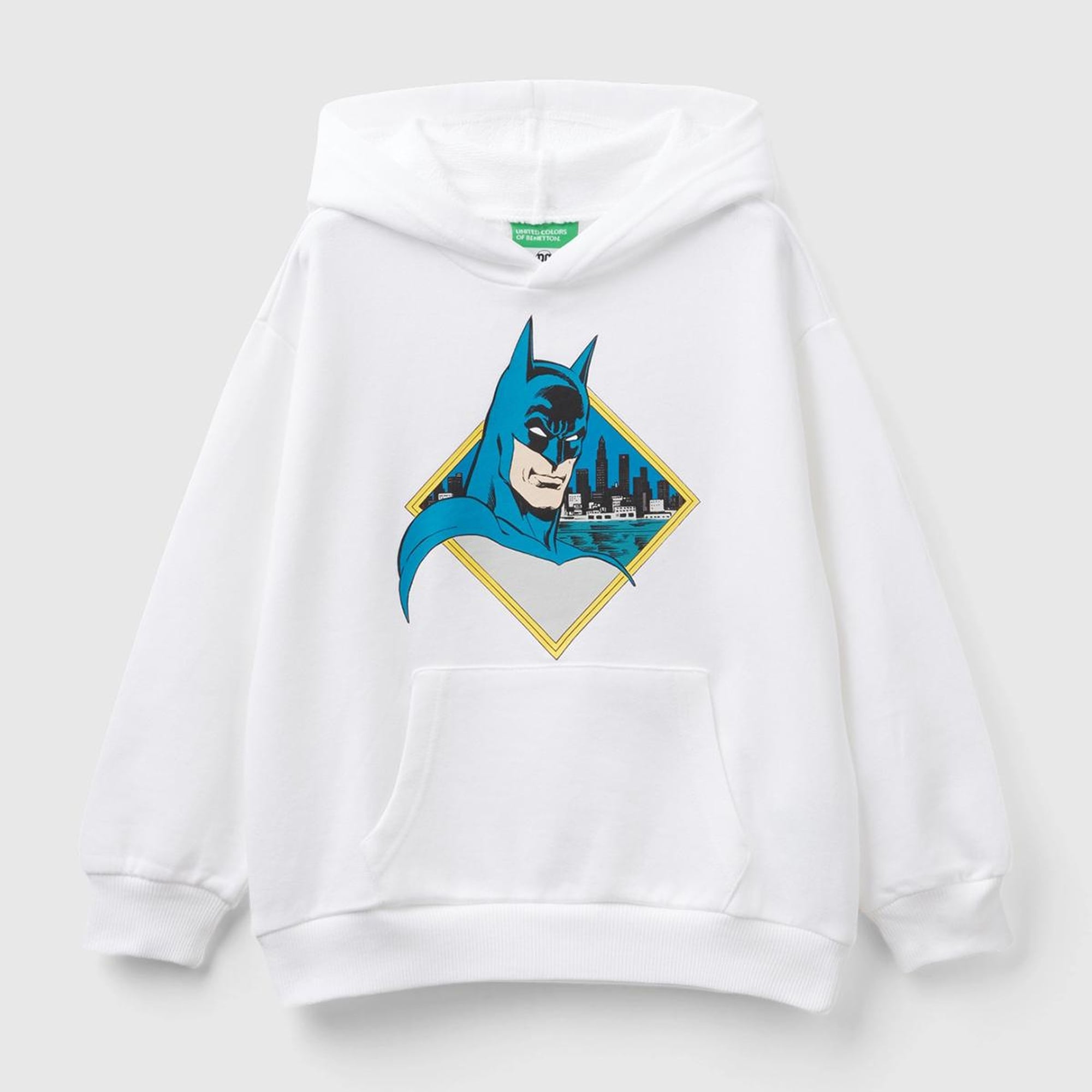 Erkek Çocuk Beyaz Önü Süper Kahraman Baskılı Kapüşonlu Sweatshirt
