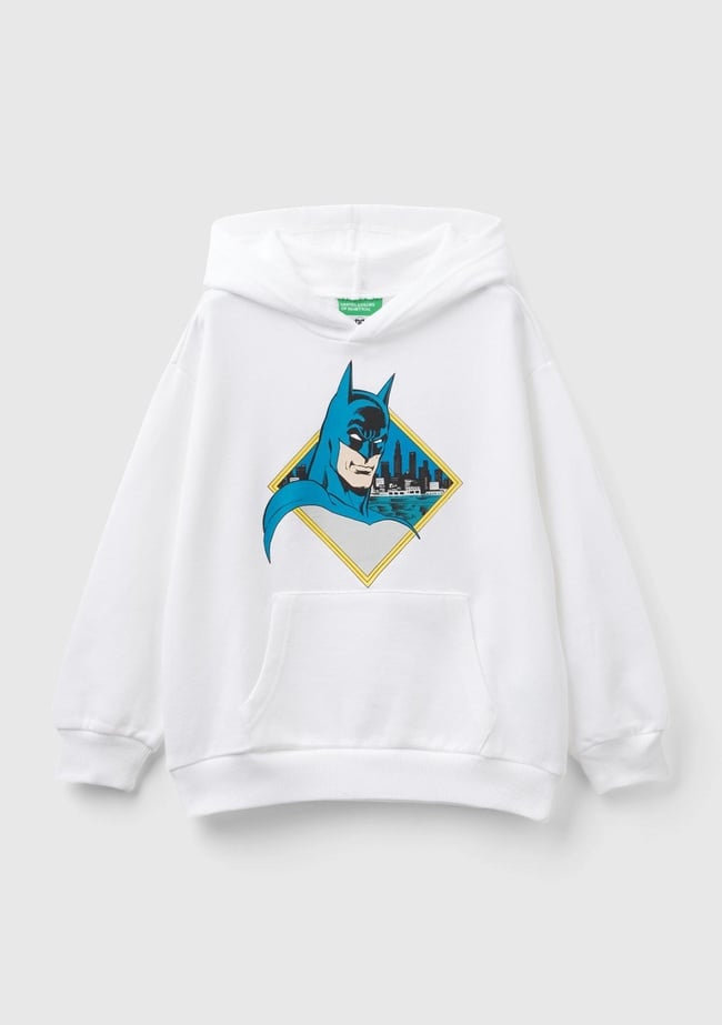  Erkek Çocuk Beyaz Önü Süper Kahraman Baskılı Kapüşonlu Sweatshirt