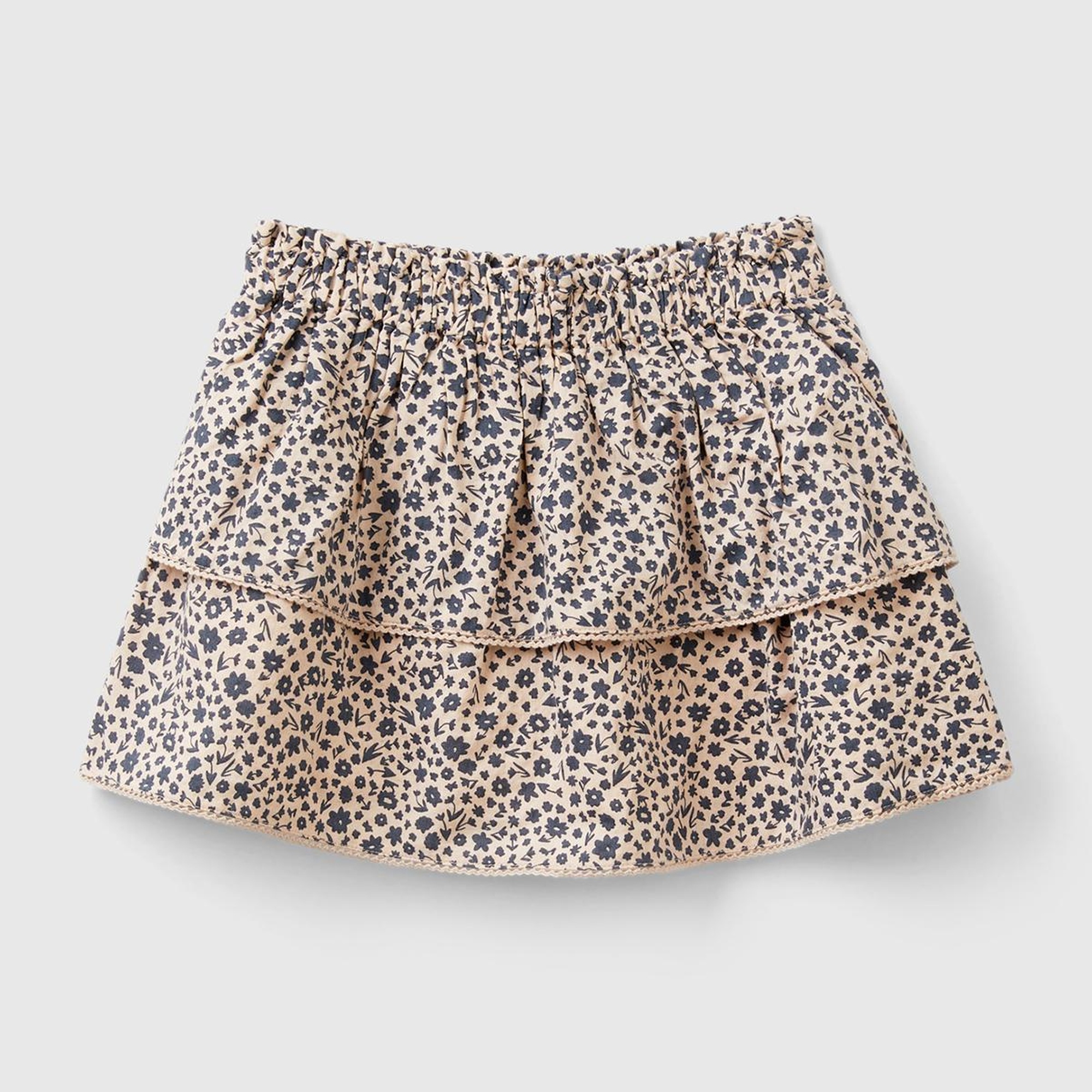 Kız Çocuk Kahverengi Mix Tamamı Desenli Elastik Bel Bantlı İki Kat Görünümlü Etek