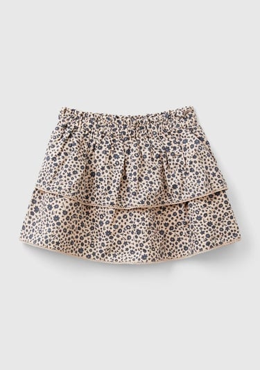  Kız Çocuk Kahverengi Mix Tamamı Desenli Elastik Bel Bantlı İki Kat Görünümlü Etek