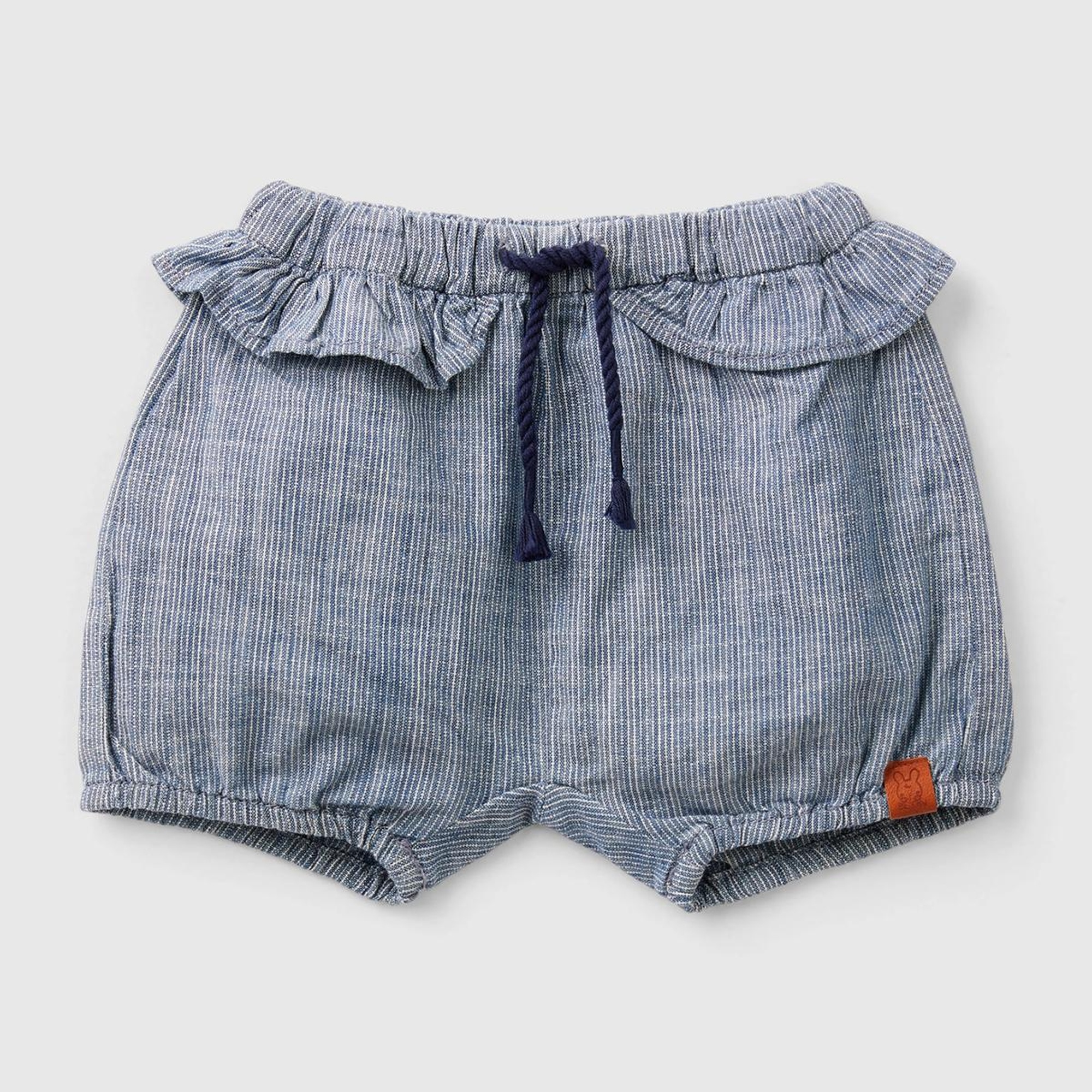 Bebek Mavi Mix Önü Logo Detaylı Beli Dantelli Büzgü Paça Şort