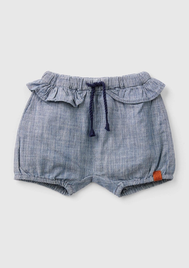  Bebek Mavi Mix Önü Logo Detaylı Beli Dantelli Büzgü Paça Şort