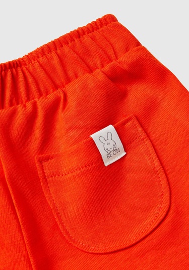  Bebek Nar Çiçeği Yama Cebi Logo Detaylı Kontrast Şeritli Beli Büzgülü Şort