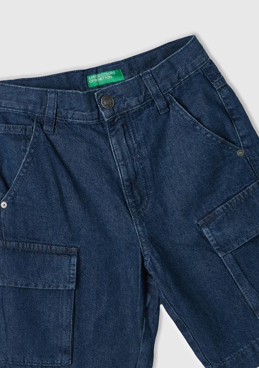  Erkek Çocuk Lacivert Büyük Yama Cepli Diz Boyu Bermuda Şort