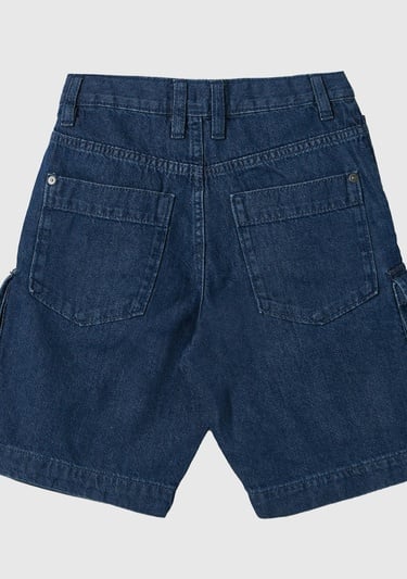  Erkek Çocuk Lacivert Büyük Yama Cepli Diz Boyu Bermuda Şort
