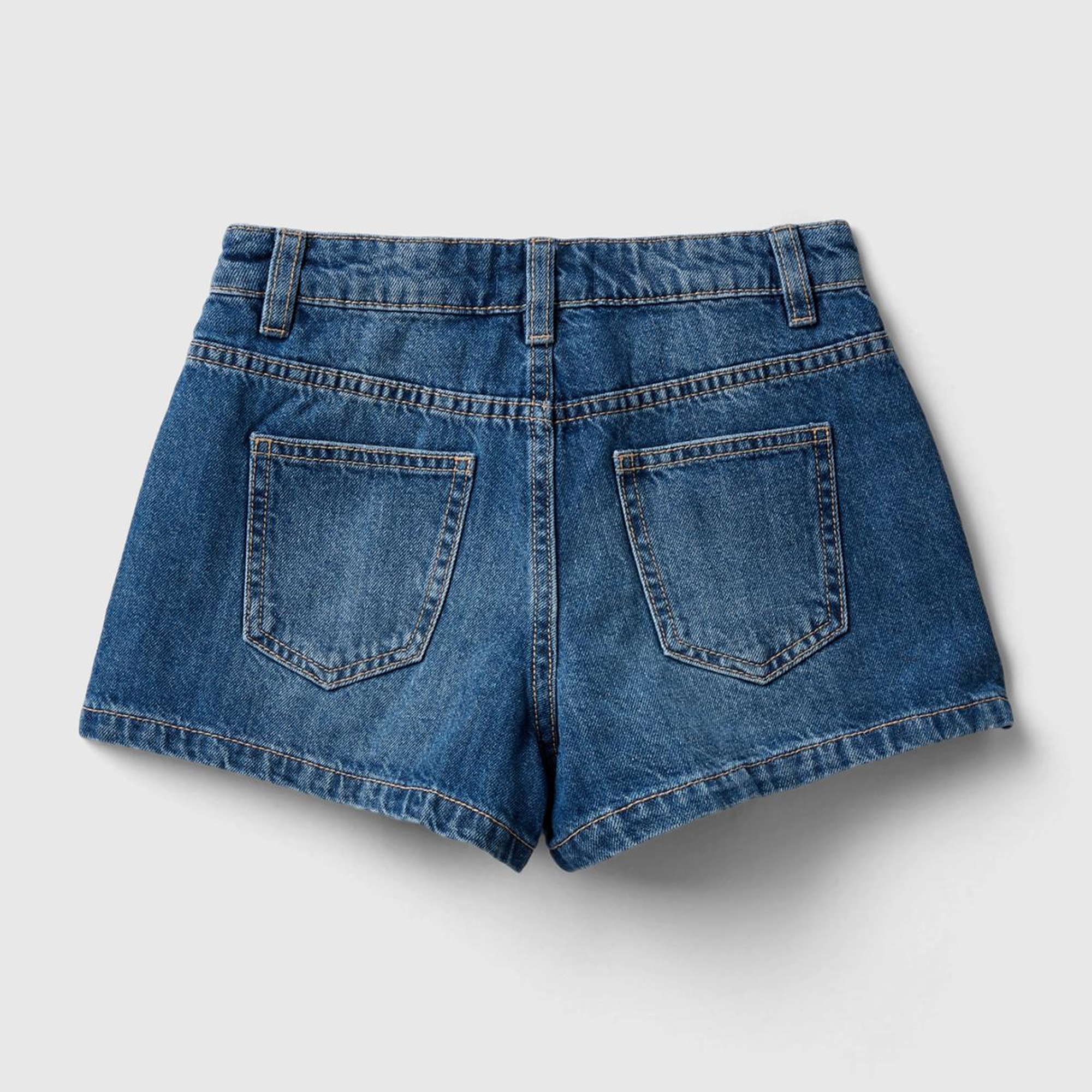 Kız Çocuk Lacivert Kemer Delilikli Düğme Detaylı 4 Cepli Denim Şort