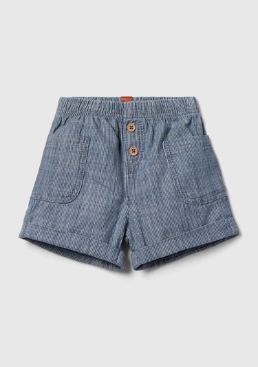  Bebek Mavi Mix Yama Cepli Dekoratif Düğmeli Beli Büzgülü Şort