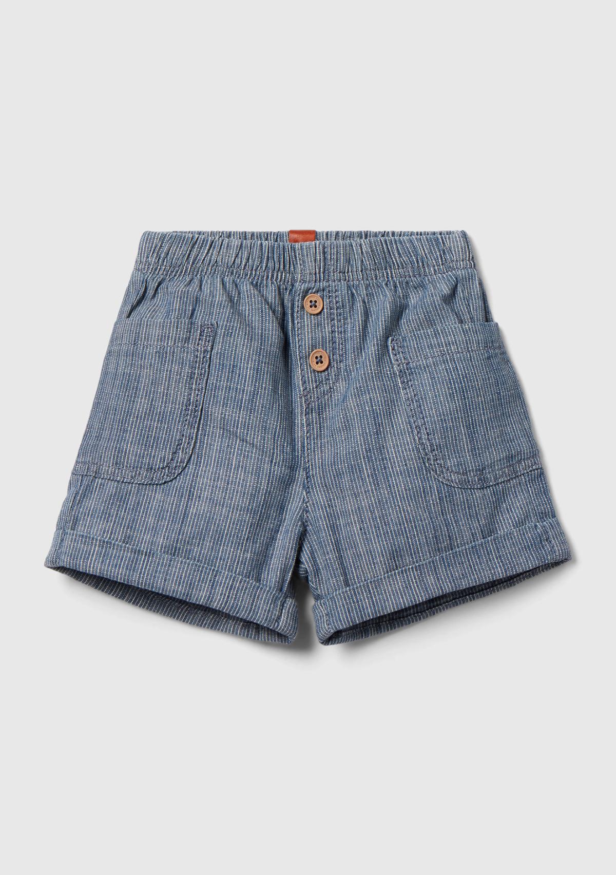  Bebek Mavi Mix Yama Cepli Dekoratif Düğmeli Beli Büzgülü Şort