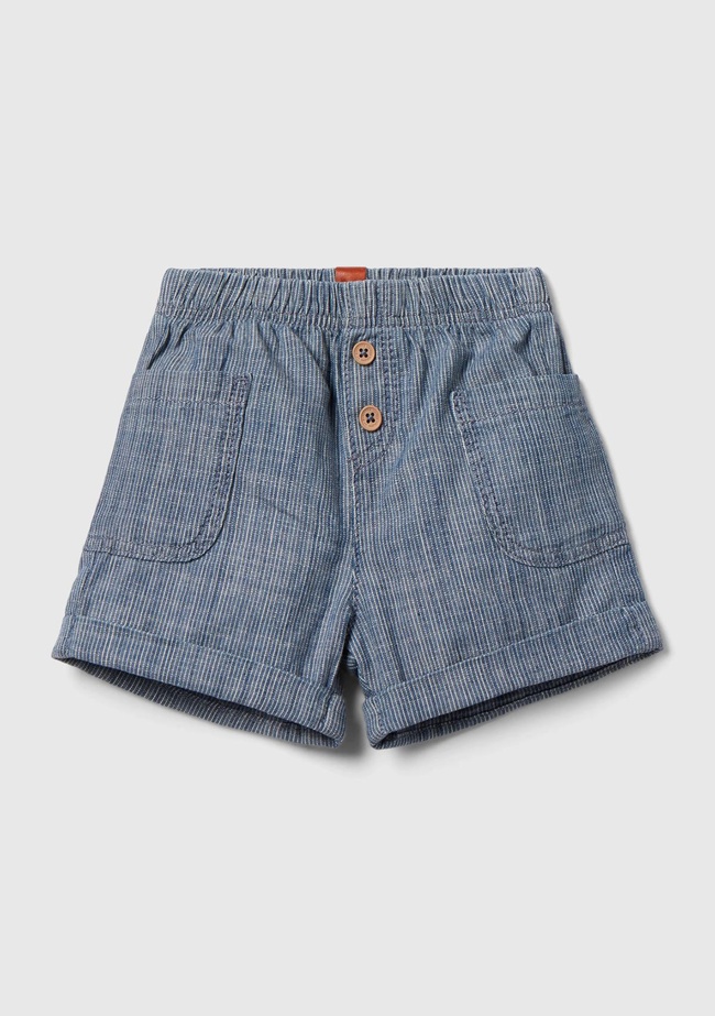  Bebek Mavi Mix Yama Cepli Dekoratif Düğmeli Beli Büzgülü Şort