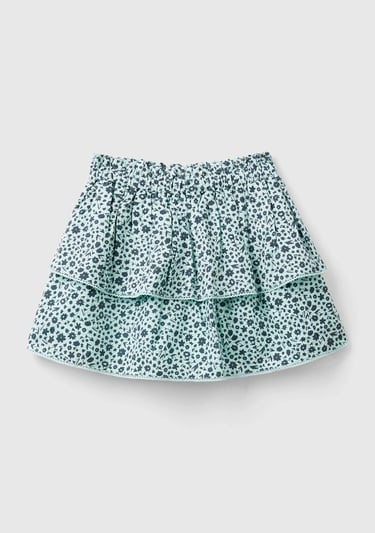  Kız Çocuk Açık Mavi Mix Tamamı Desenli Elastik Bel Bantlı İki Kat Görünümlü Etek