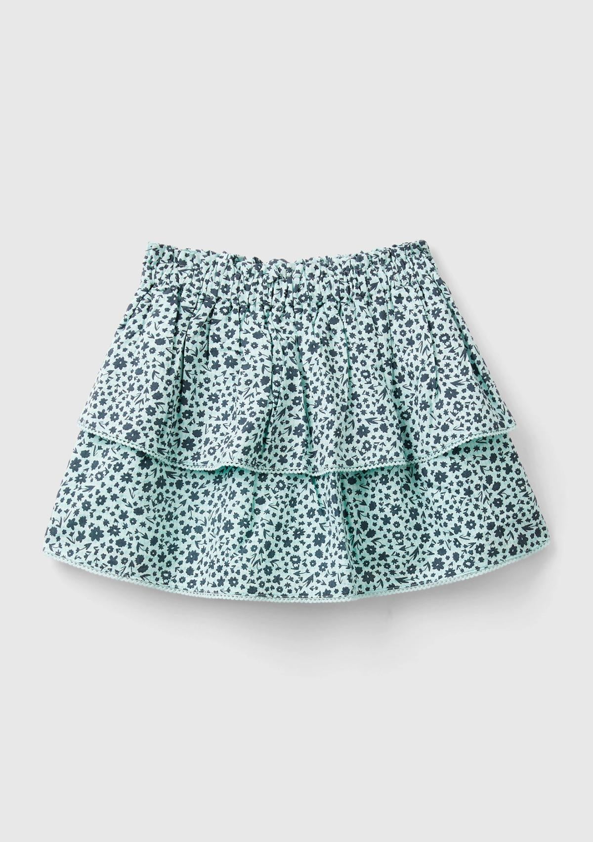  Kız Çocuk Açık Mavi Mix Tamamı Desenli Elastik Bel Bantlı İki Kat Görünümlü Etek