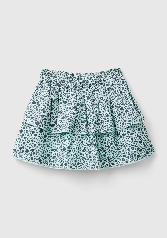  Kız Çocuk Açık Mavi Mix Tamamı Desenli Elastik Bel Bantlı İki Kat Görünümlü Etek