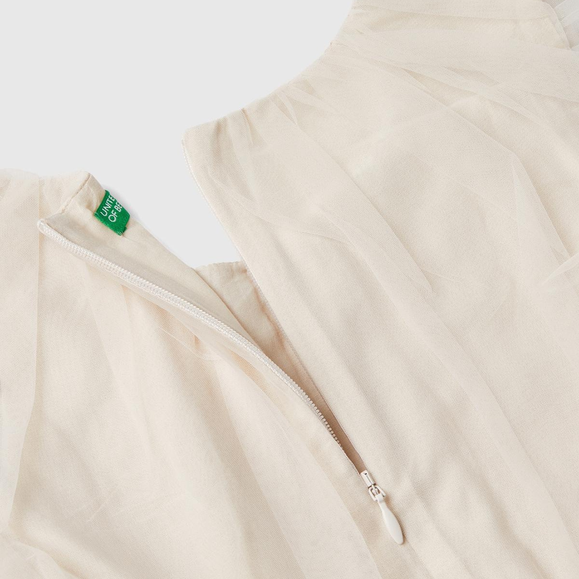 Kız Çocuk Krem İç Astarlı Kolsuz Tül Elbise