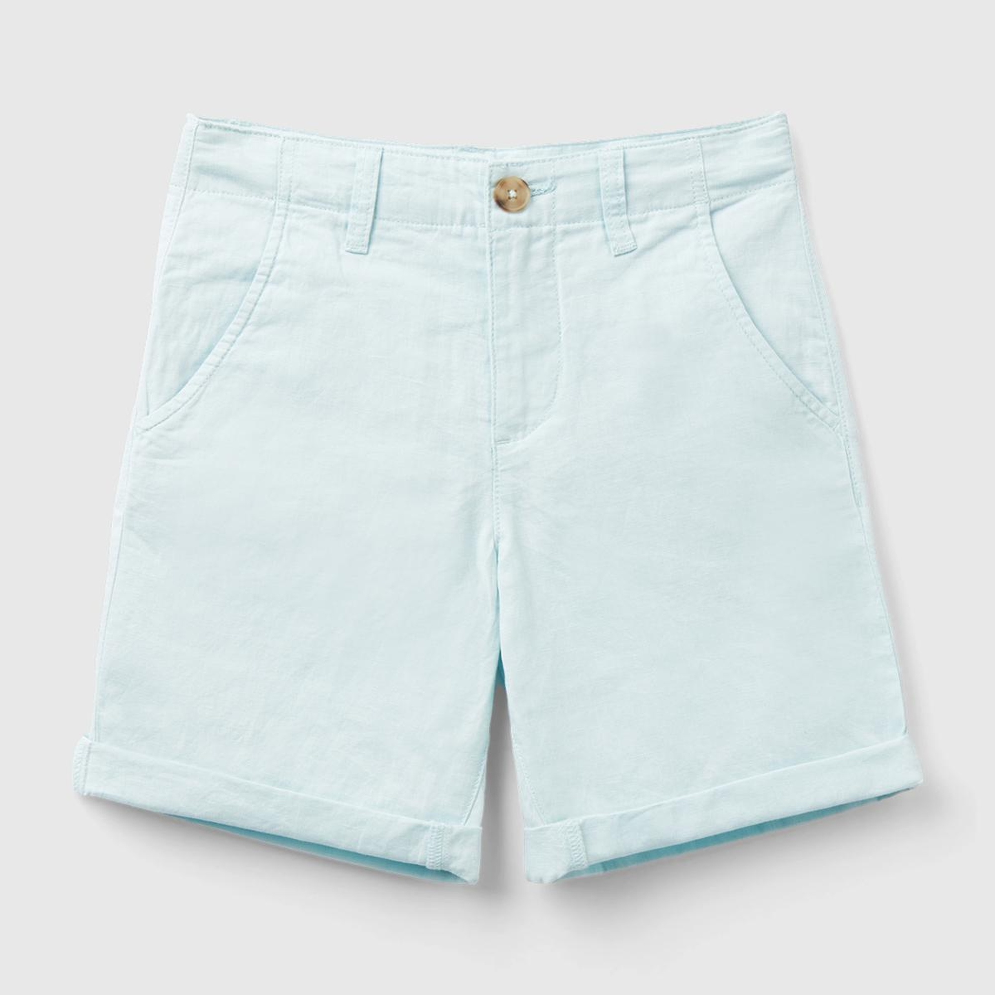 Erkek Çocuk Açık Mavi Keten Karışımlı Şort