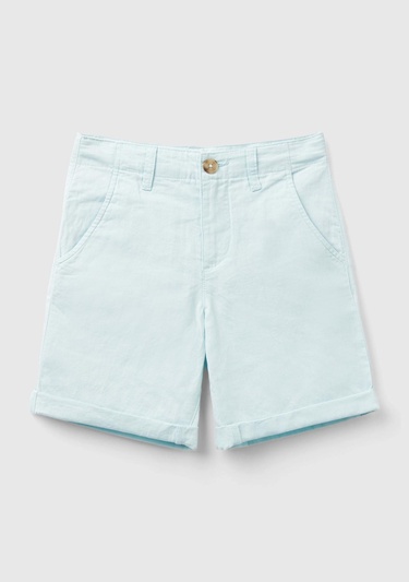  Erkek Çocuk Açık Mavi Keten Karışımlı Şort
