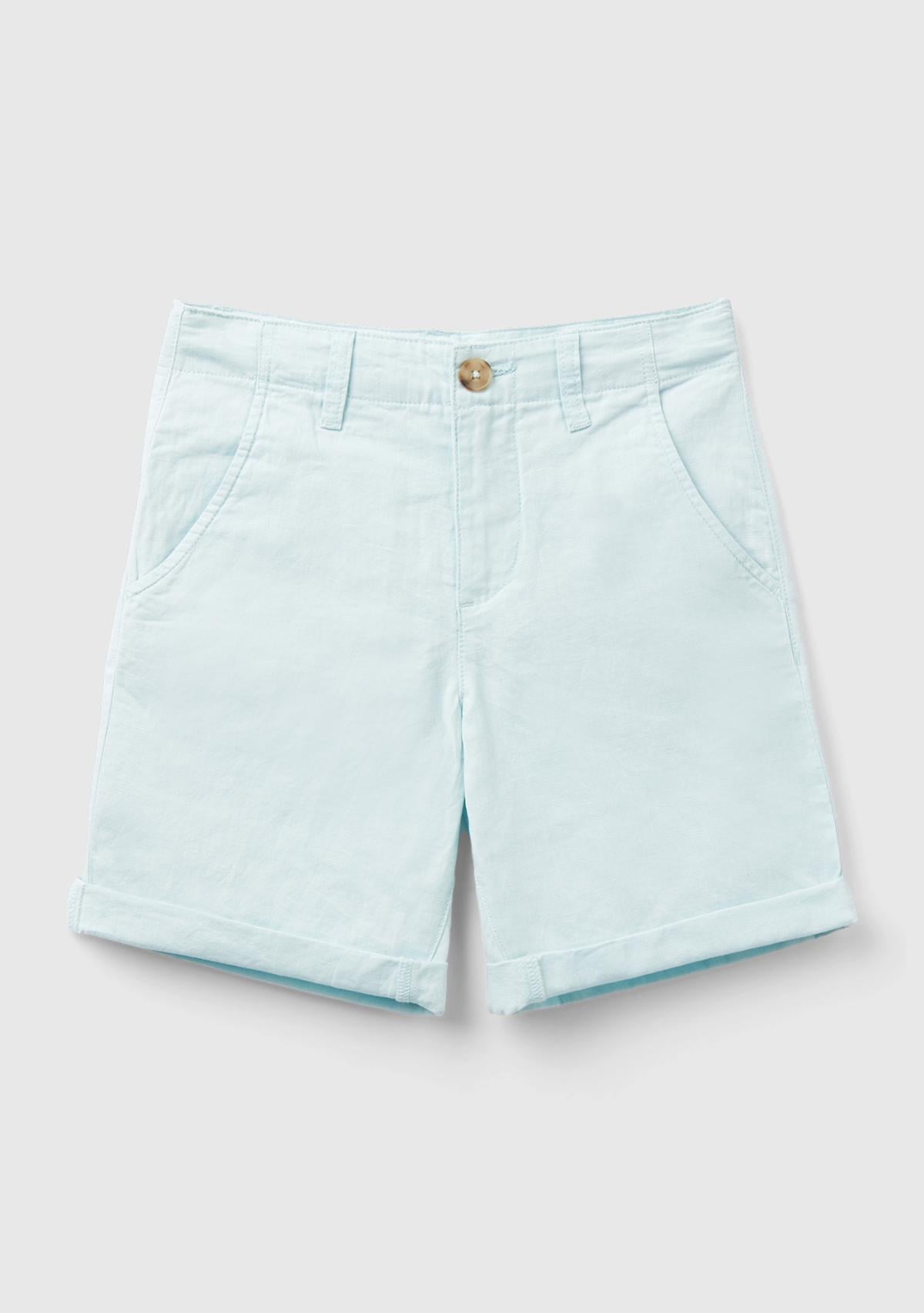 Erkek Çocuk Açık Mavi Keten Karışımlı Şort