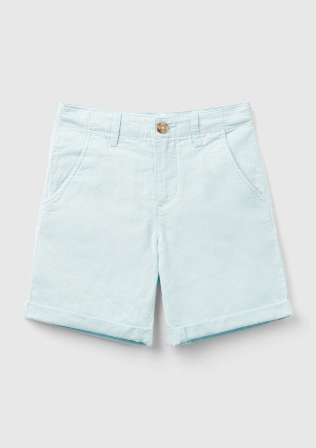  Erkek Çocuk Açık Mavi Keten Karışımlı Şort