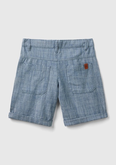  Erkek Çocuk Koyu Gri Melanj Logo İşlemeli Yama Cepli Kemer Delikli Bermuda Şort