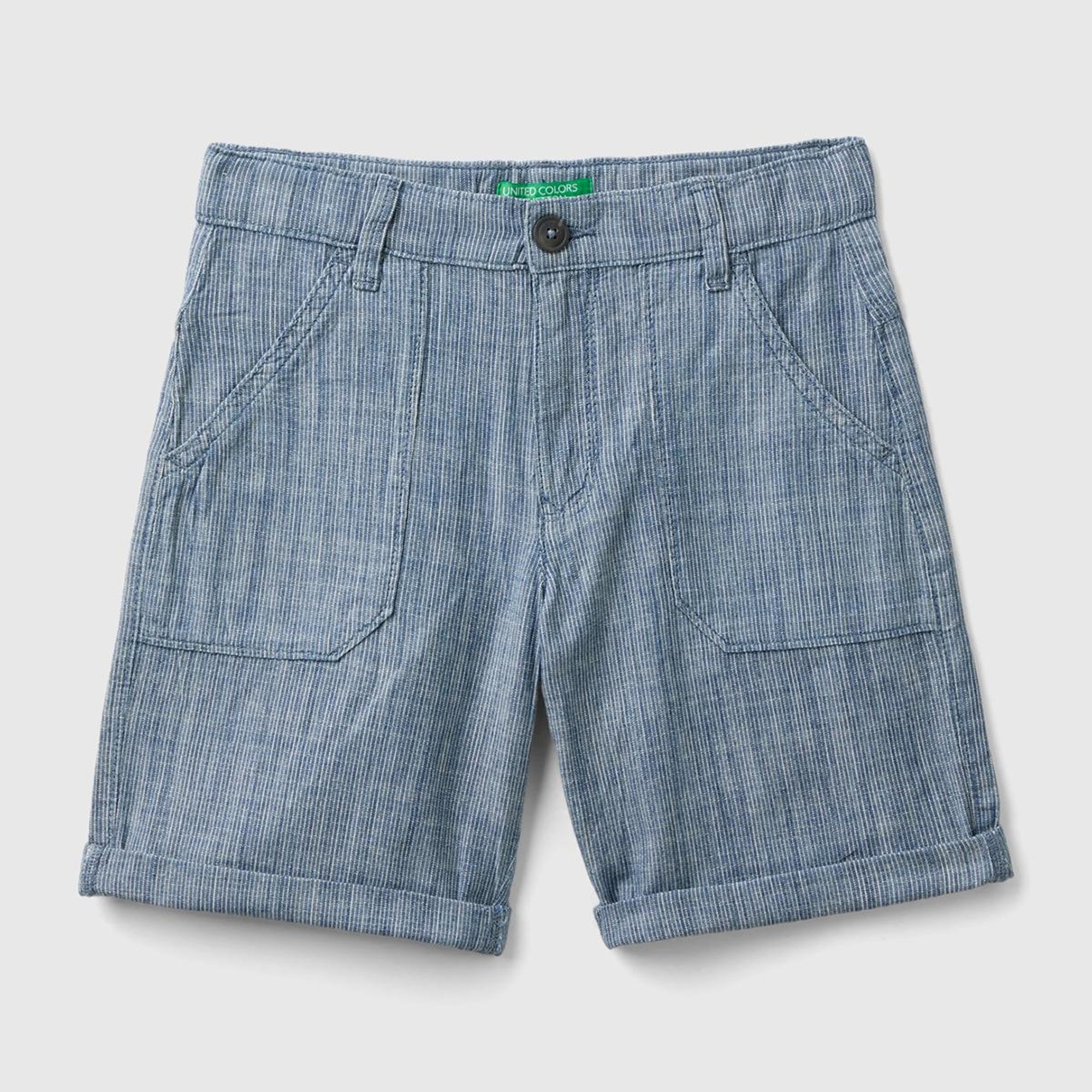 Erkek Çocuk Koyu Gri Melanj Logo İşlemeli Yama Cepli Kemer Delikli Bermuda Şort