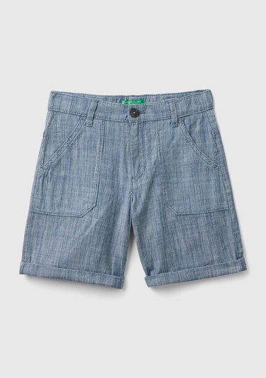  Erkek Çocuk Koyu Gri Melanj Logo İşlemeli Yama Cepli Kemer Delikli Bermuda Şort