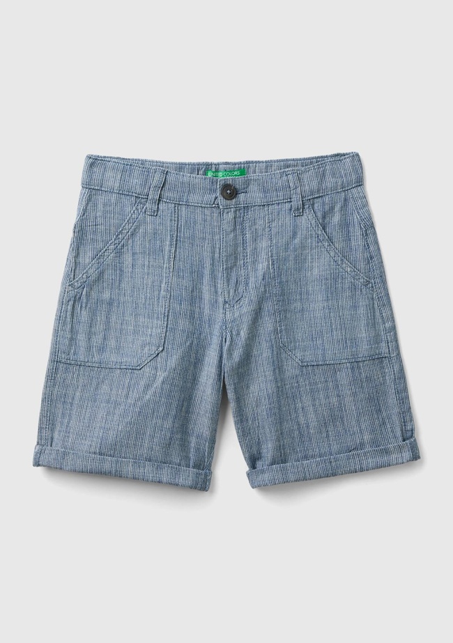  Erkek Çocuk Koyu Gri Melanj Logo İşlemeli Yama Cepli Kemer Delikli Bermuda Şort