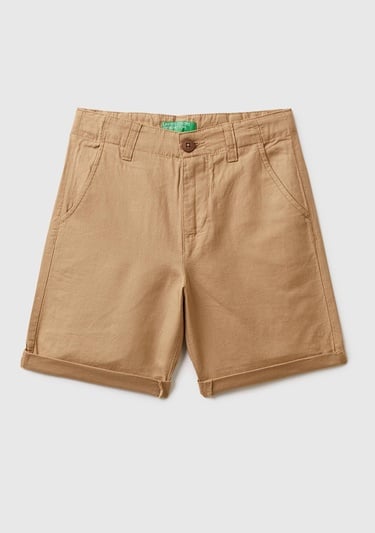  Erkek Çocuk Açık Kahve Keten Karışımlı Şort