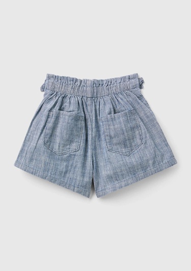  Kız Çocuk Mavi Yama Cepli Beli Büzgülü Fiyonk Detaylı Pileli Denim Şort