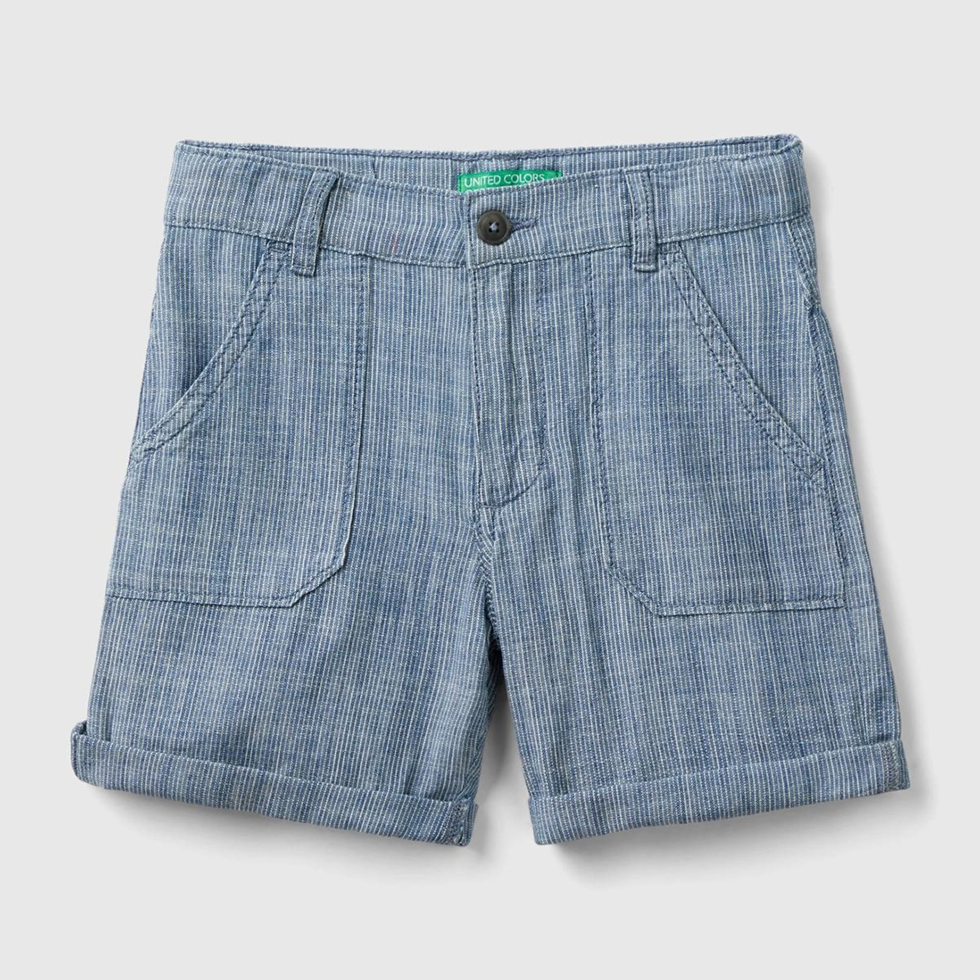 Erkek Çocuk Koyu Gri Melanj Logo İşlemeli Yama Cepli Kemer Delikli Kısa Bermuda Şort