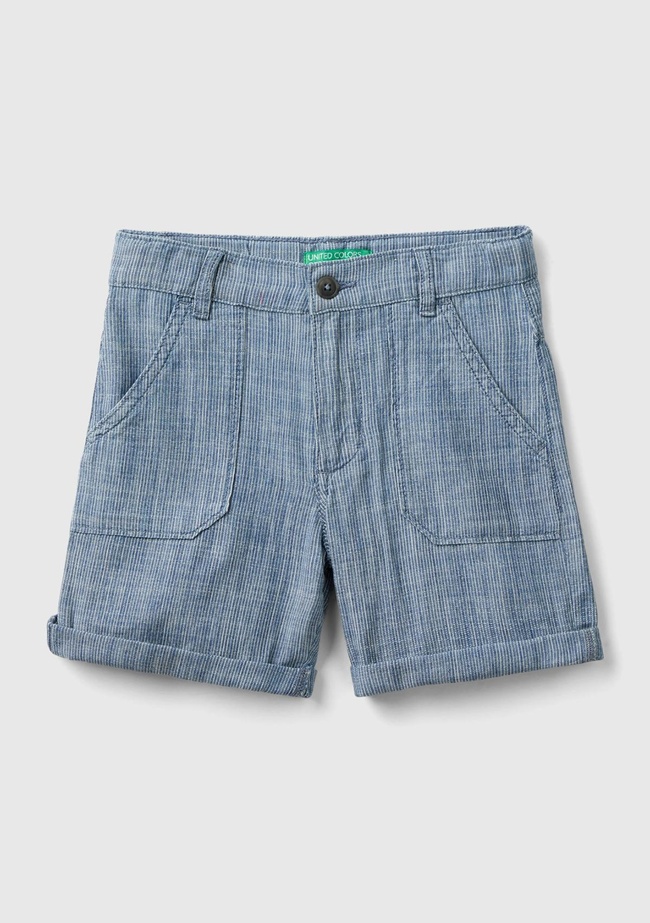  Erkek Çocuk Koyu Gri Melanj Logo İşlemeli Yama Cepli Kemer Delikli Kısa Bermuda Şort