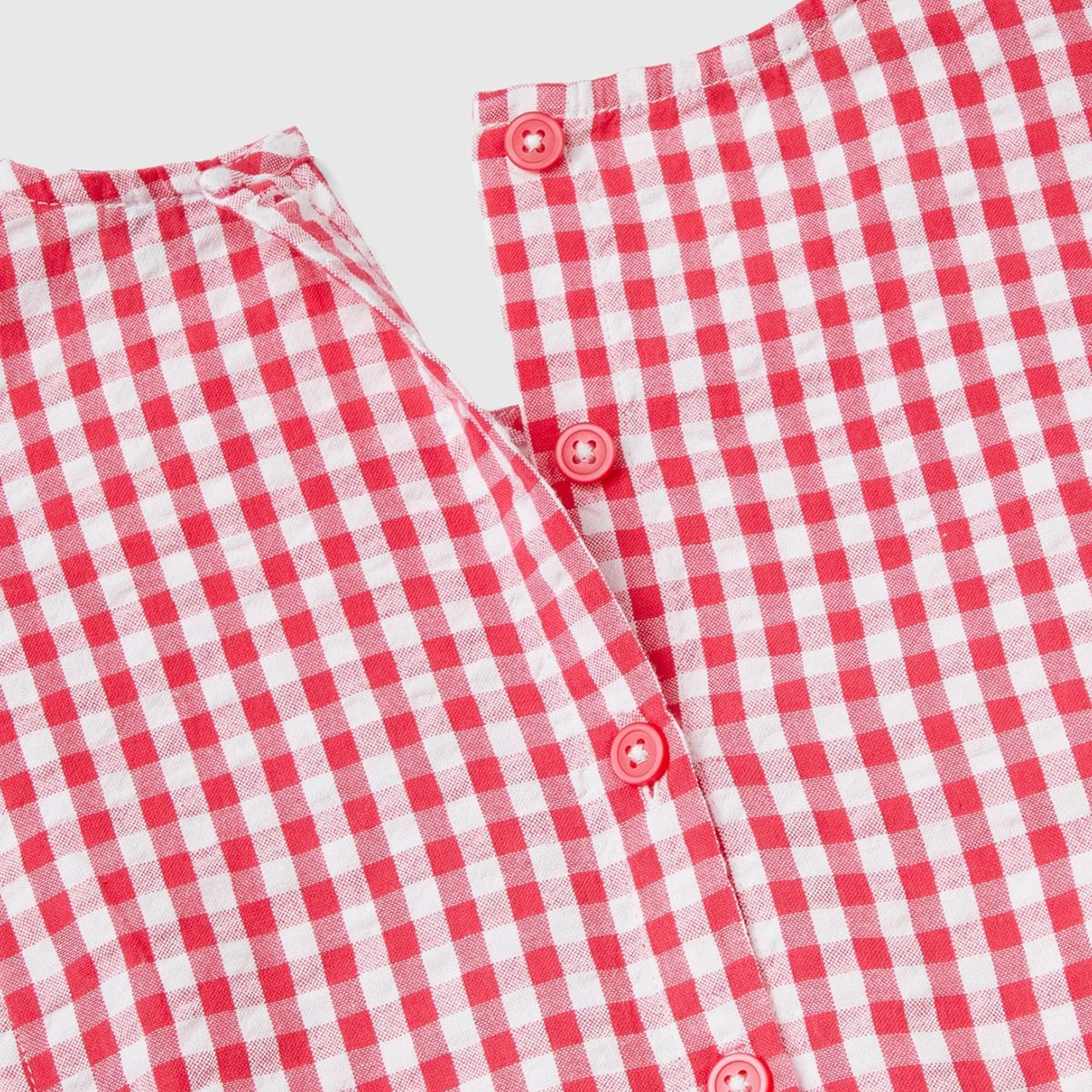 Kız Çocuk Kırmızı Tamamı Desenli Yanları Kesik Detaylı Kısa Tulum