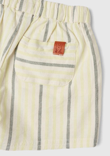  Bebek Krem Mix Tamamı Çizgili Arka Yama Cebi Logo Detaylı Beli Büzgülü Şort